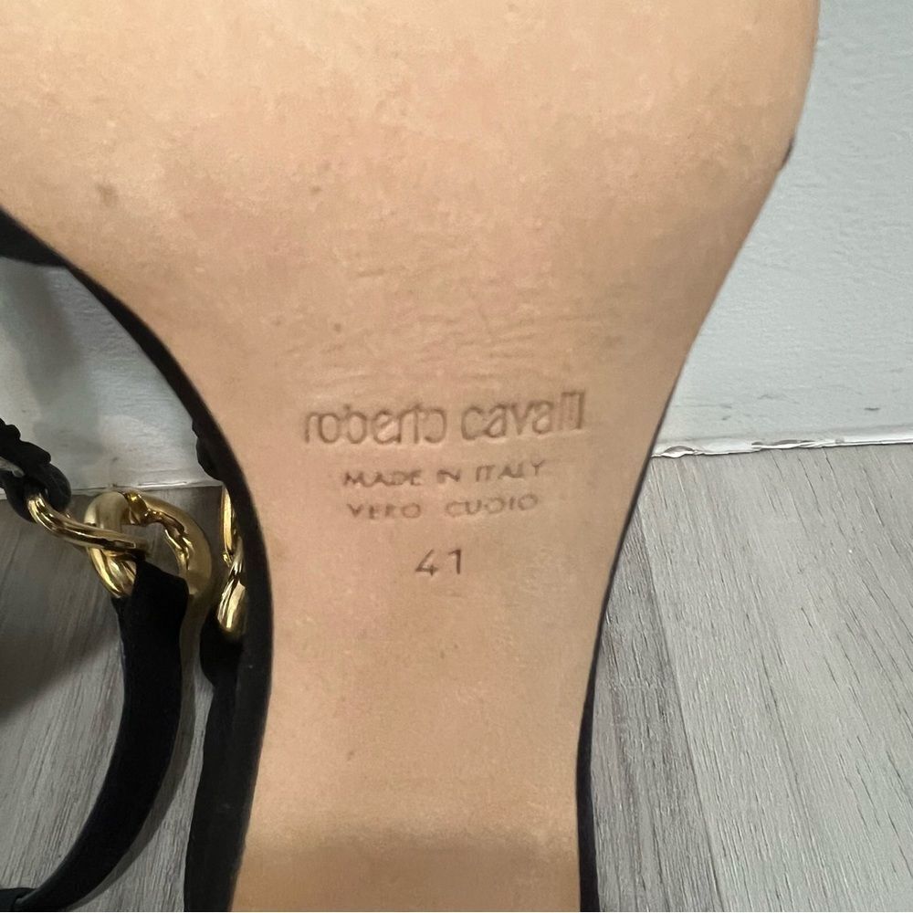 Roberto Cavalli Black and Gold Heels with Animal Print sz 11/41 - Picture 11 of 11